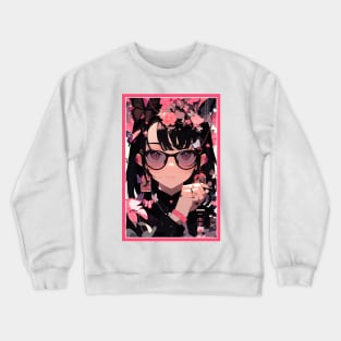 Aesthetic Anime Girl Pink Black | Quality Aesthetic Anime Design | Premium Chibi Manga Anime Art Crewneck Sweatshirt